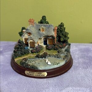 Thomas Kinkade Cottage Scene with Swan - Gray and Green